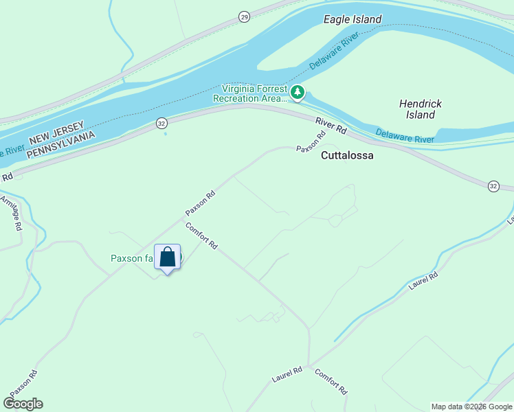 map of restaurants, bars, coffee shops, grocery stores, and more near 6832-6872 Paxson Road in New Hope