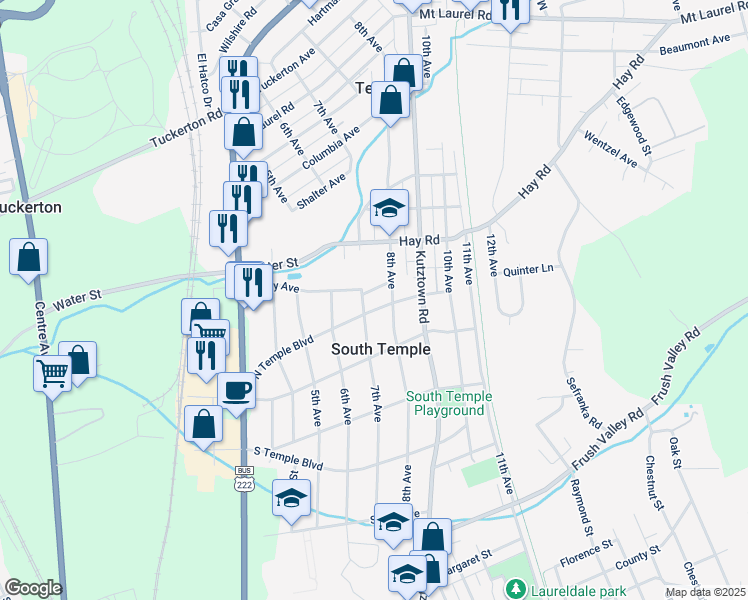 map of restaurants, bars, coffee shops, grocery stores, and more near 715 North Temple Boulevard in Temple