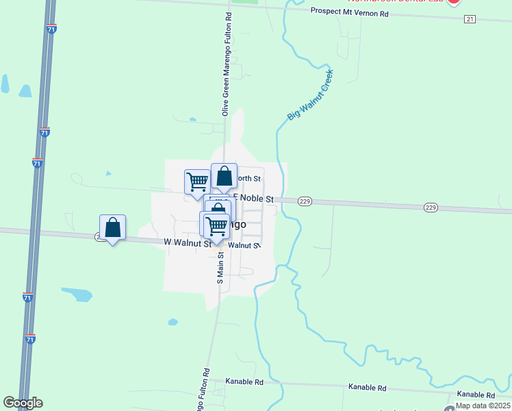 map of restaurants, bars, coffee shops, grocery stores, and more near 26 East Noble Street in Marengo