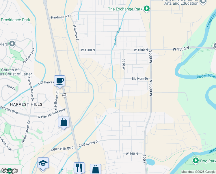 map of restaurants, bars, coffee shops, grocery stores, and more near 1180 North in Lehi