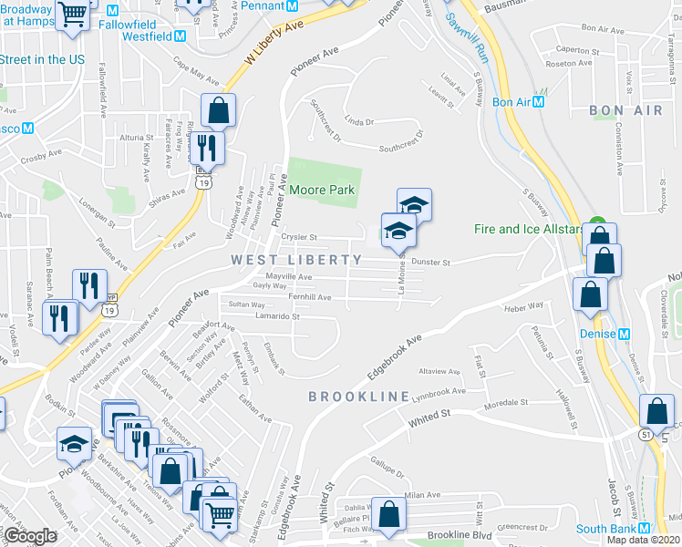 map of restaurants, bars, coffee shops, grocery stores, and more near 637 Dunster Street in Pittsburgh