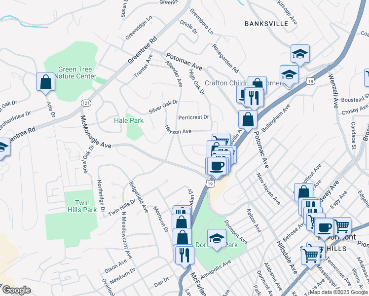 map of restaurants, bars, coffee shops, grocery stores, and more near 2353 Hayson Avenue in Pittsburgh
