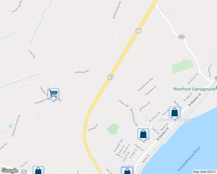 map of restaurants, bars, coffee shops, grocery stores, and more near 10 Pfautz Road in Duncannon