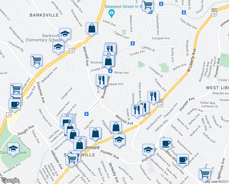 map of restaurants, bars, coffee shops, grocery stores, and more near 2329 Bensonia Avenue in Pittsburgh