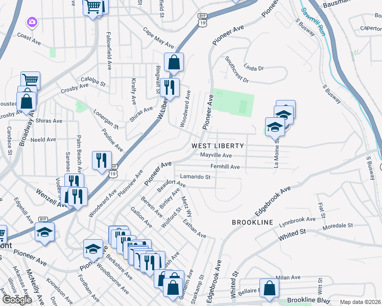 map of restaurants, bars, coffee shops, grocery stores, and more near in Pittsburgh