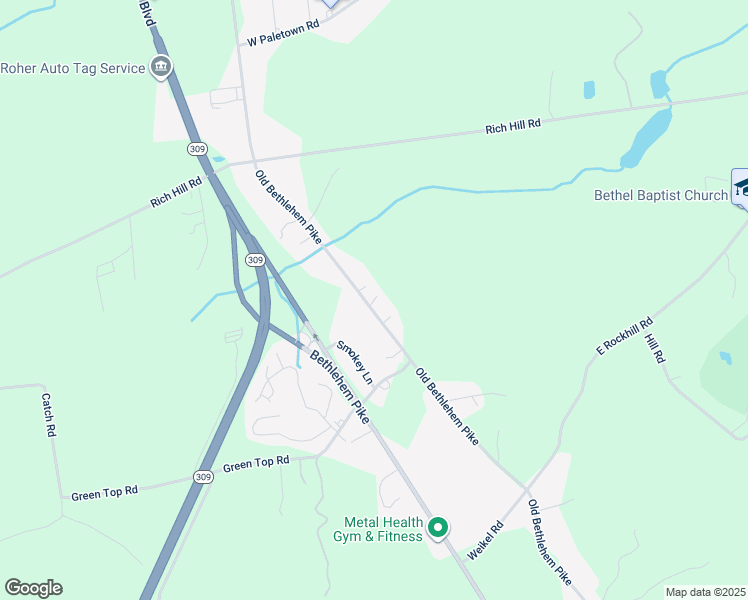 map of restaurants, bars, coffee shops, grocery stores, and more near 2529 Old Bethlehem Pike in Sellersville
