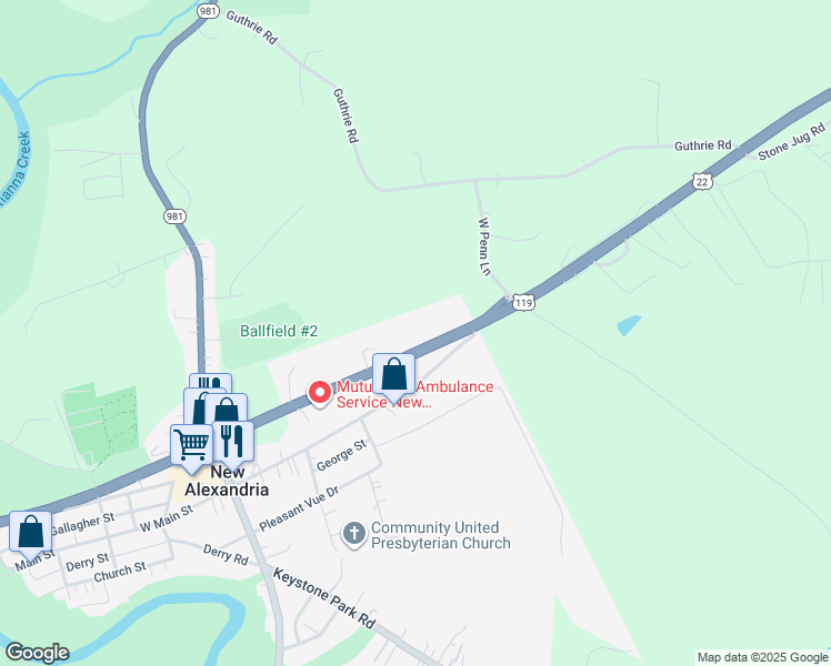 map of restaurants, bars, coffee shops, grocery stores, and more near in New Alexandria