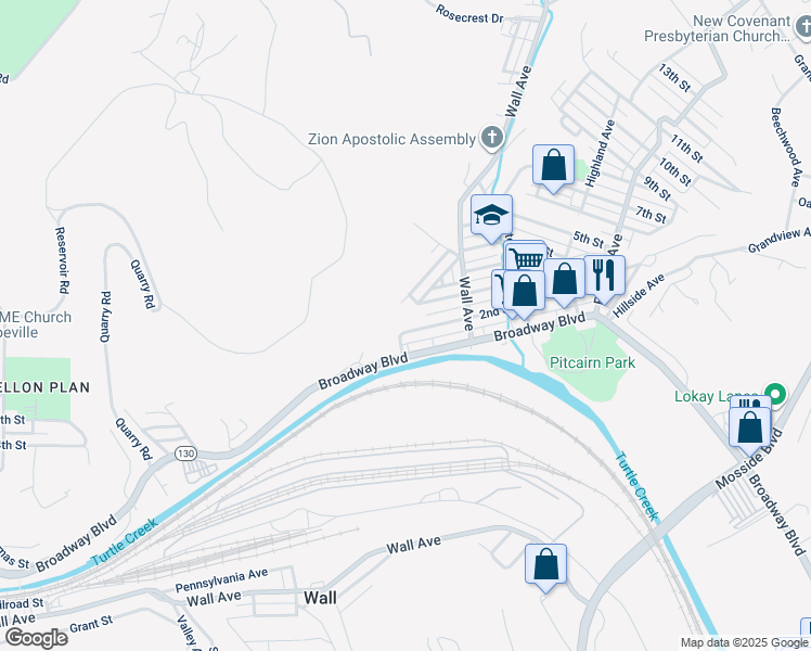 map of restaurants, bars, coffee shops, grocery stores, and more near 203 Short Street in Pitcairn