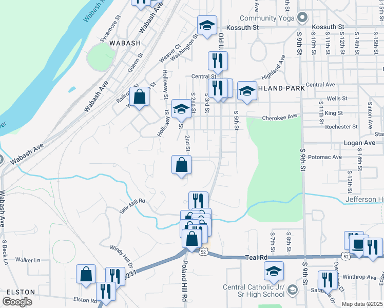 map of restaurants, bars, coffee shops, grocery stores, and more near 1503 South 2nd Street in Lafayette