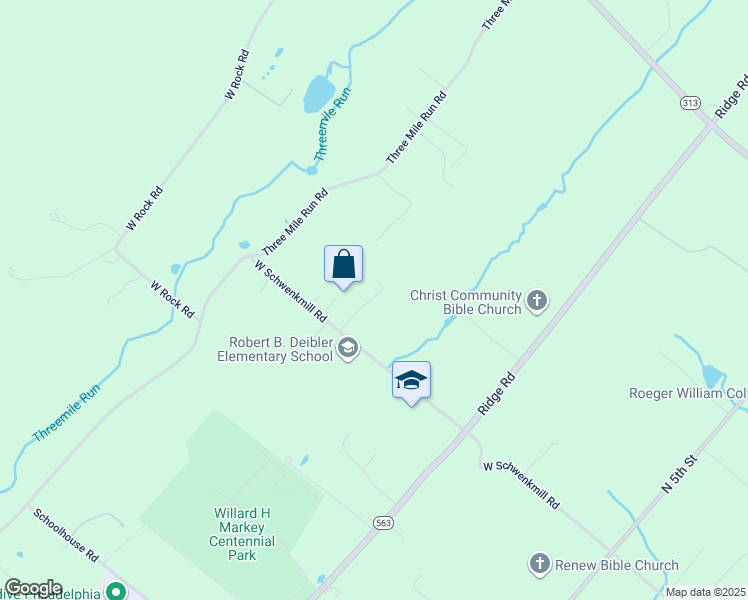 map of restaurants, bars, coffee shops, grocery stores, and more near 1401A West Schwenkmill Road in Perkasie