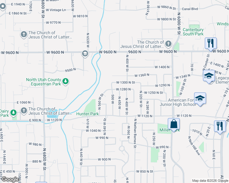 map of restaurants, bars, coffee shops, grocery stores, and more near 1278 North 500 West in American Fork