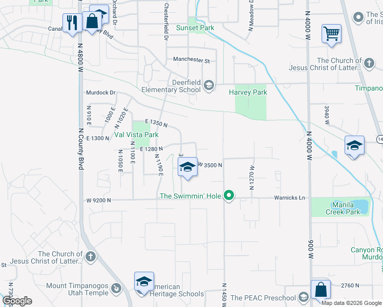 map of restaurants, bars, coffee shops, grocery stores, and more near 1576 West 3600 North in Pleasant Grove