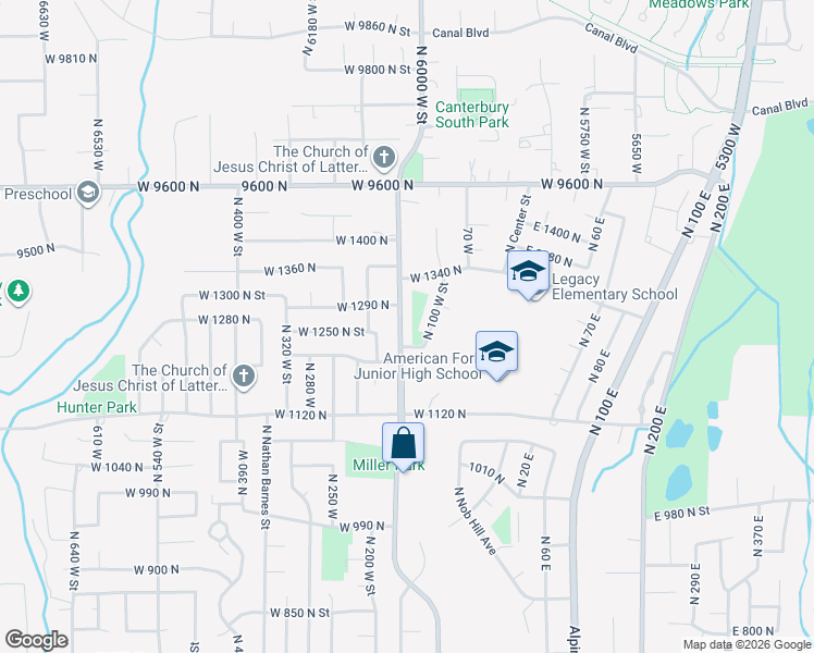 map of restaurants, bars, coffee shops, grocery stores, and more near 1276 North 150 West Street in American Fork