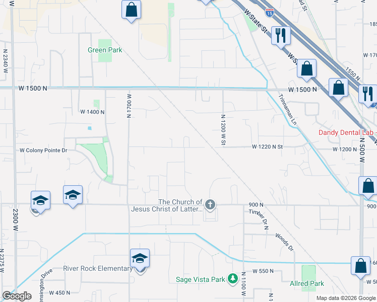 map of restaurants, bars, coffee shops, grocery stores, and more near 1335 West 1220 North Street in Lehi