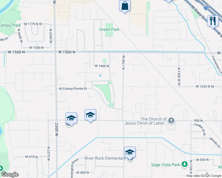 map of restaurants, bars, coffee shops, grocery stores, and more near 1225 North 1800 West in Lehi