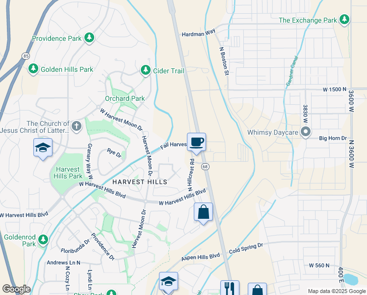 map of restaurants, bars, coffee shops, grocery stores, and more near 2177 North Hillcrest Drive in Saratoga Springs