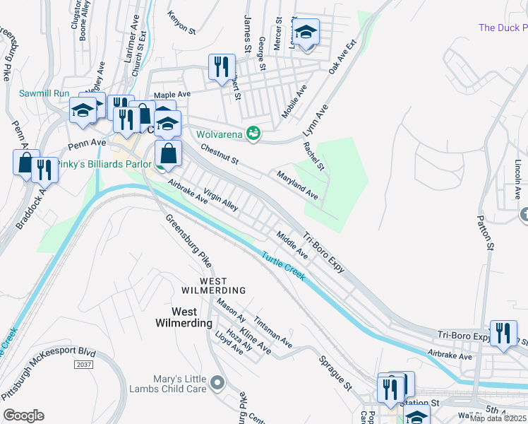 map of restaurants, bars, coffee shops, grocery stores, and more near 129 6th Street in Turtle Creek