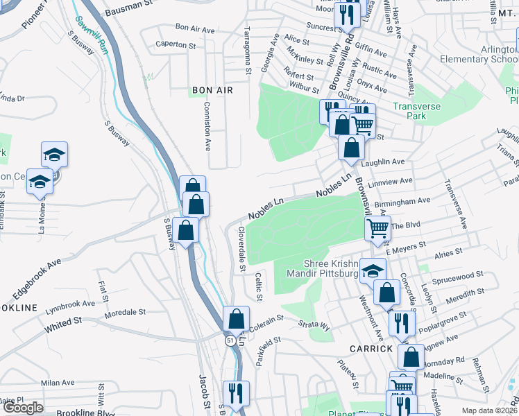 map of restaurants, bars, coffee shops, grocery stores, and more near 244 Nobles Lane in Pittsburgh