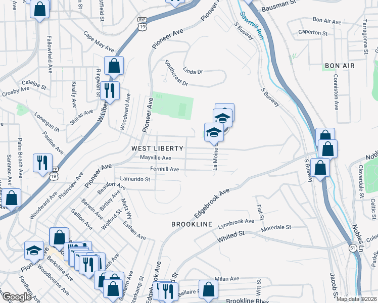 map of restaurants, bars, coffee shops, grocery stores, and more near 711 Dunster Street in Pittsburgh