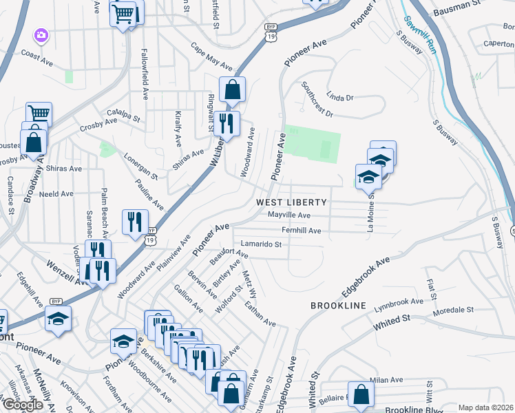 map of restaurants, bars, coffee shops, grocery stores, and more near in Pittsburgh