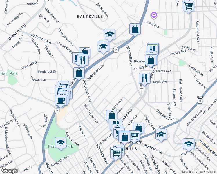 map of restaurants, bars, coffee shops, grocery stores, and more near 2700 Philadelphia Avenue in Pittsburgh