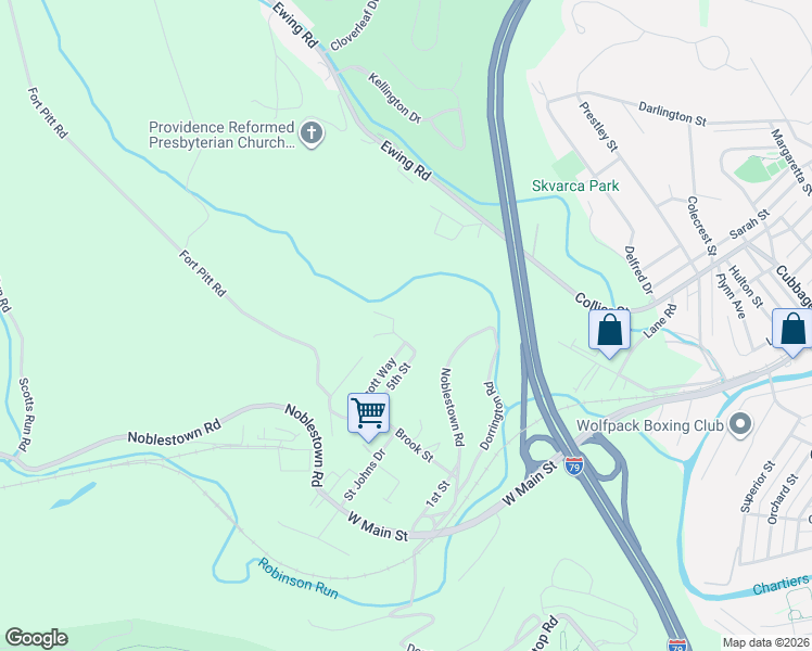 map of restaurants, bars, coffee shops, grocery stores, and more near 23 5th Street in Carnegie