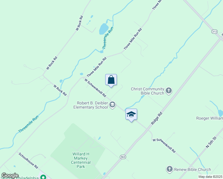 map of restaurants, bars, coffee shops, grocery stores, and more near 1407 West Schwenkmill Road in Perkasie