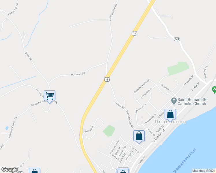 map of restaurants, bars, coffee shops, grocery stores, and more near 13 Pfautz Road in Duncannon