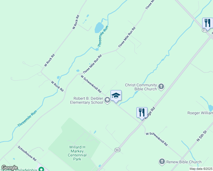 map of restaurants, bars, coffee shops, grocery stores, and more near 1407 West Schwenkmill Road in Perkasie