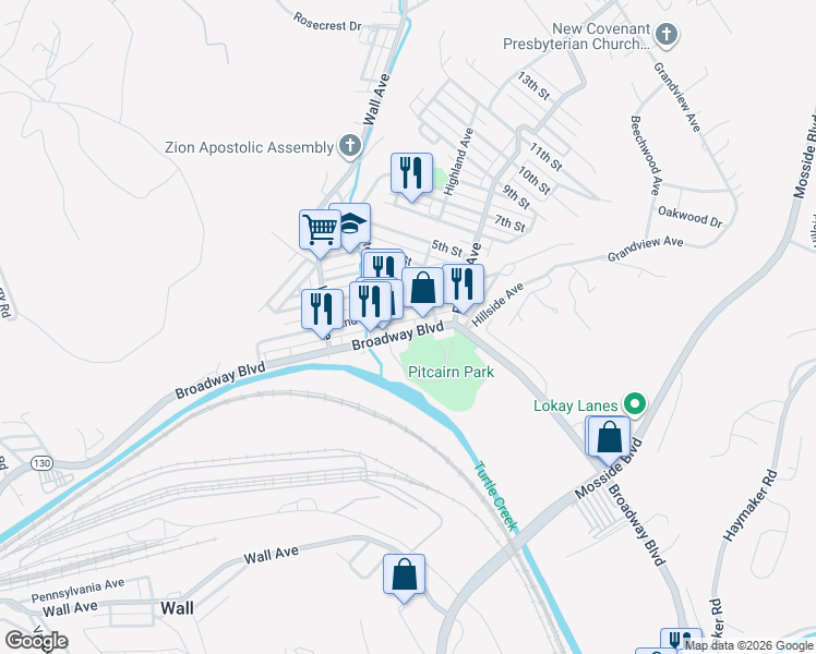 map of restaurants, bars, coffee shops, grocery stores, and more near in Pitcairn