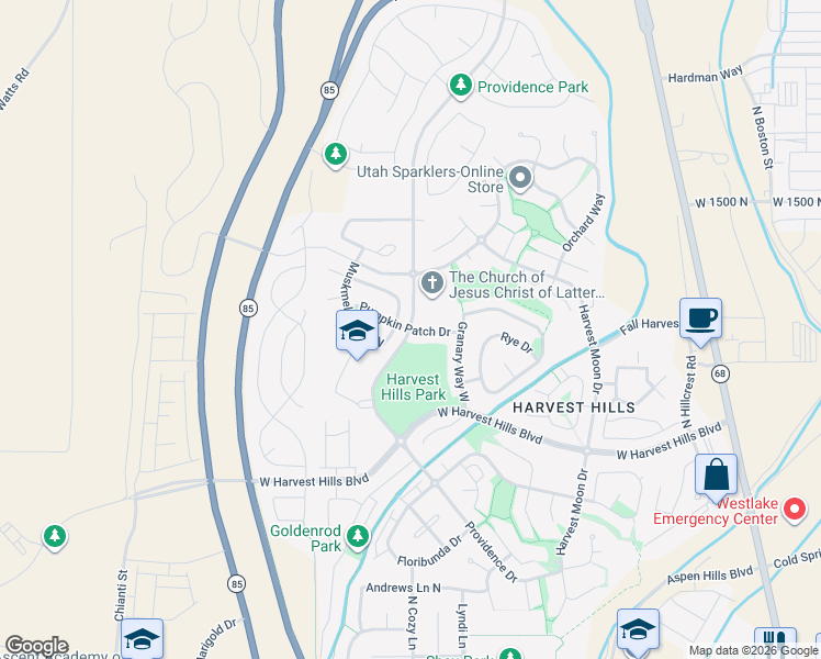 map of restaurants, bars, coffee shops, grocery stores, and more near N Providence Dr in Saratoga Springs