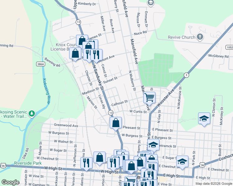 map of restaurants, bars, coffee shops, grocery stores, and more near 300 Cooper Street in Mount Vernon