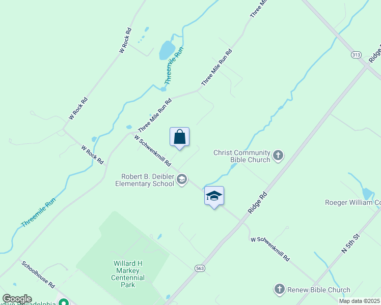map of restaurants, bars, coffee shops, grocery stores, and more near 1401A West Schwenkmill Road in Perkasie