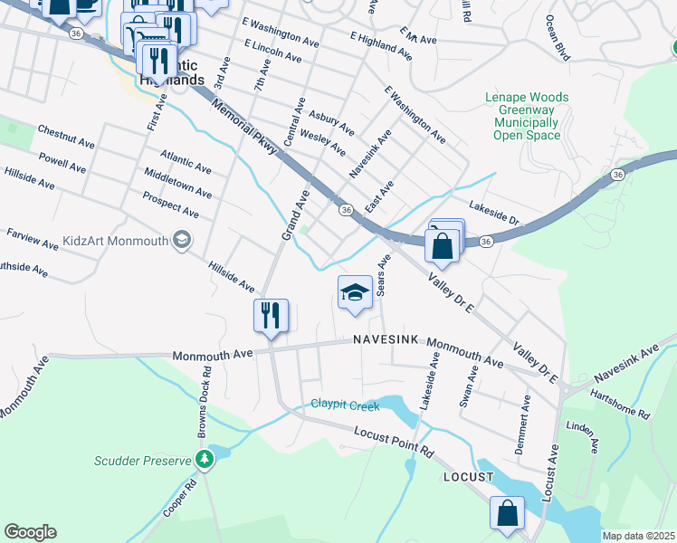 map of restaurants, bars, coffee shops, grocery stores, and more near 39 East Avenue in Atlantic Highlands