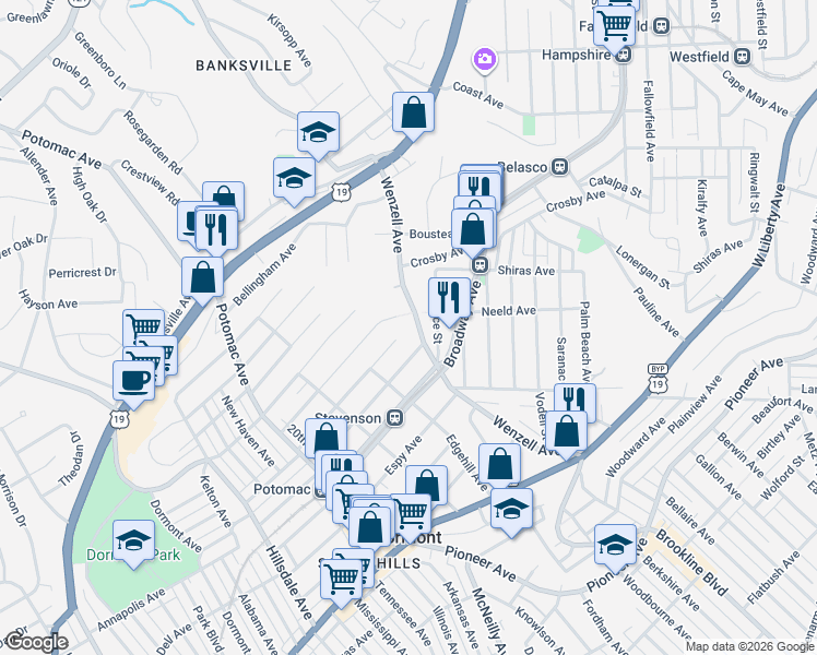 map of restaurants, bars, coffee shops, grocery stores, and more near 2304 Candace Street in Pittsburgh