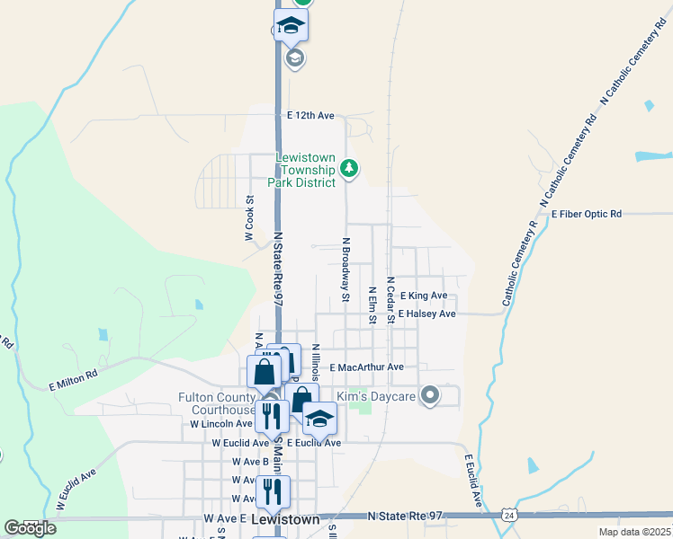 map of restaurants, bars, coffee shops, grocery stores, and more near 1-13 Great Oaks Lane in Lewistown