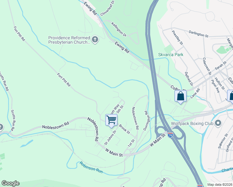 map of restaurants, bars, coffee shops, grocery stores, and more near 23 5th Street in Carnegie