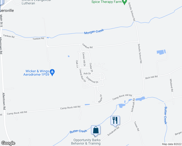 map of restaurants, bars, coffee shops, grocery stores, and more near 232 Yankee Road in Quakertown
