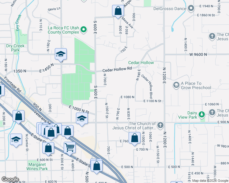map of restaurants, bars, coffee shops, grocery stores, and more near 747 Hidden Manor Circle in Lehi