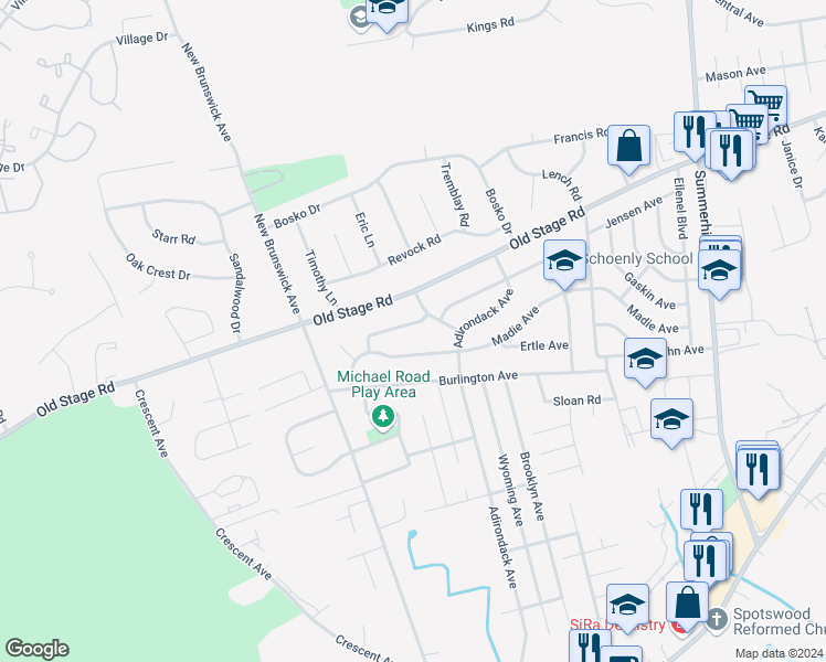 map of restaurants, bars, coffee shops, grocery stores, and more near 19 Appleby Avenue in Spotswood