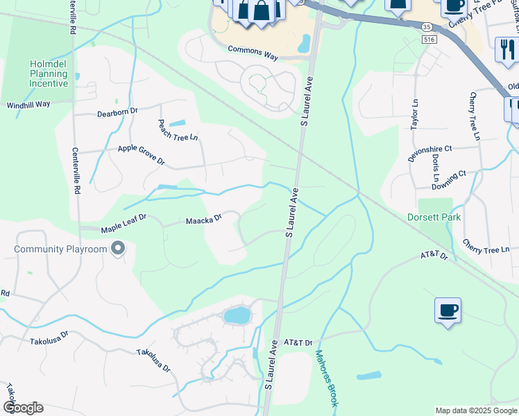 map of restaurants, bars, coffee shops, grocery stores, and more near 7 Red Oak Run in Holmdel