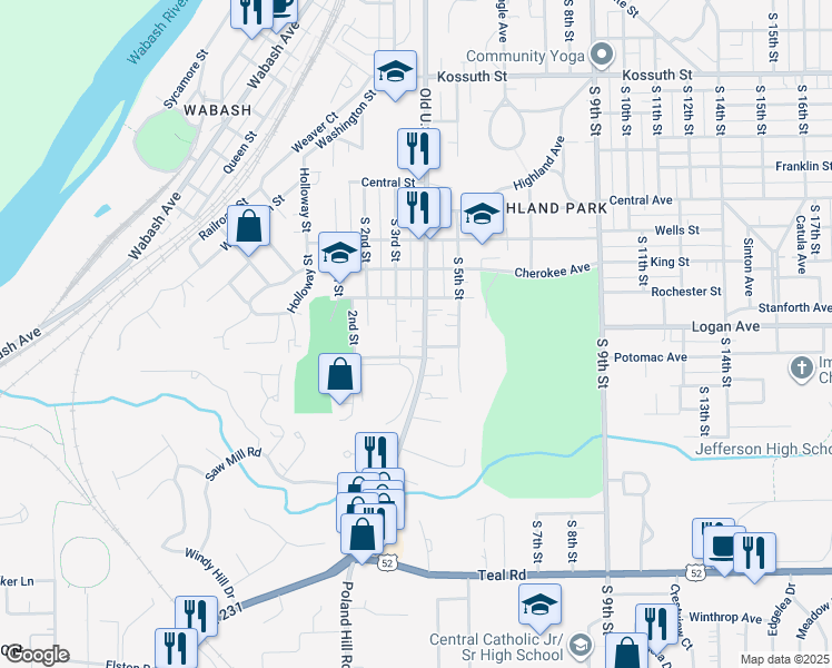 map of restaurants, bars, coffee shops, grocery stores, and more near 1508 South 4th Street in Lafayette
