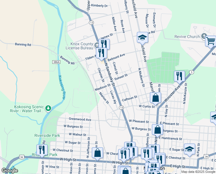 map of restaurants, bars, coffee shops, grocery stores, and more near 8 Chester Street in Mount Vernon