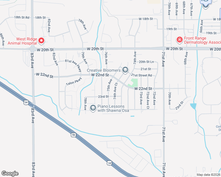 map of restaurants, bars, coffee shops, grocery stores, and more near 2240 75th Avenue in Greeley