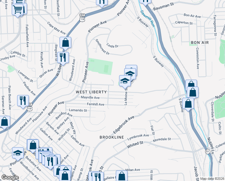 map of restaurants, bars, coffee shops, grocery stores, and more near 711 Dunster Street in Pittsburgh
