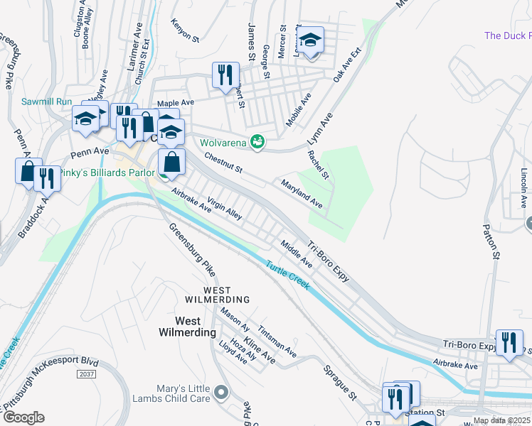 map of restaurants, bars, coffee shops, grocery stores, and more near 129 6th Street in Turtle Creek