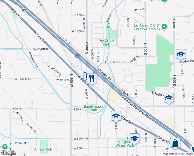 map of restaurants, bars, coffee shops, grocery stores, and more near 202 West 1200 North in Lehi