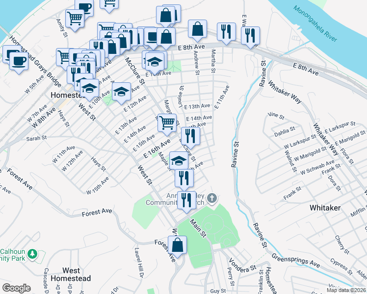 map of restaurants, bars, coffee shops, grocery stores, and more near 1700 East 17th Avenue in Homestead