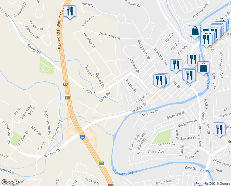 map of restaurants, bars, coffee shops, grocery stores, and more near 429 Prestley Street in Carnegie
