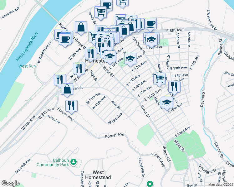 map of restaurants, bars, coffee shops, grocery stores, and more near 133 West 13th Avenue in Homestead
